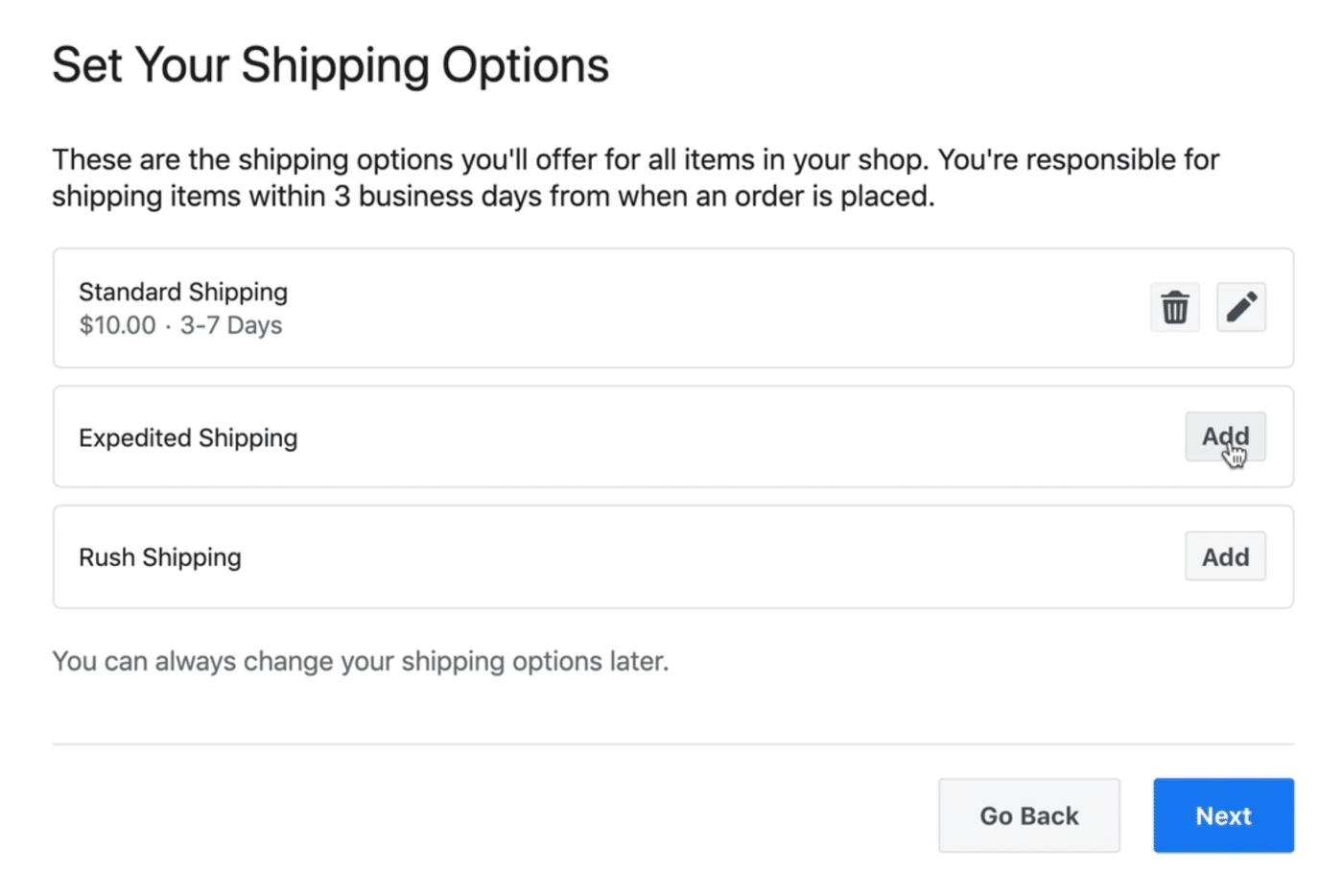 Shipping options Shipping options