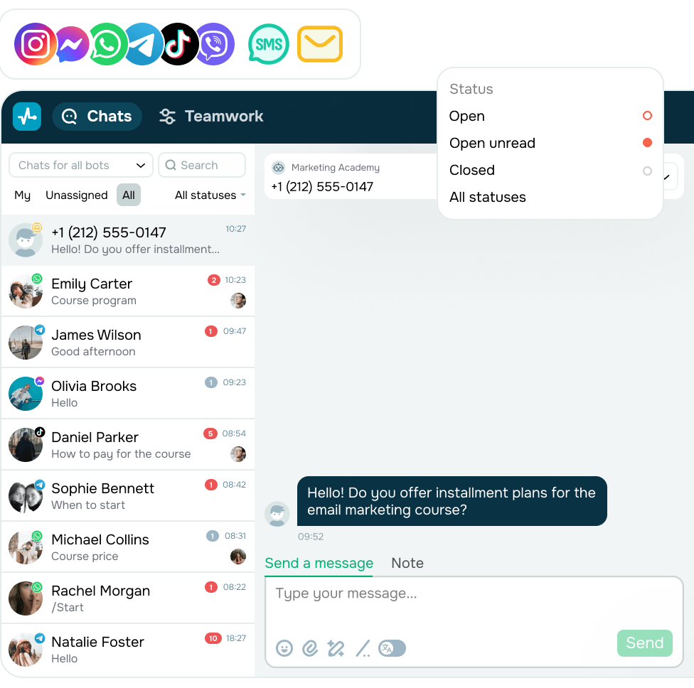 Gérez les SMS entrants depuis une seule boîte de réception omnicanale